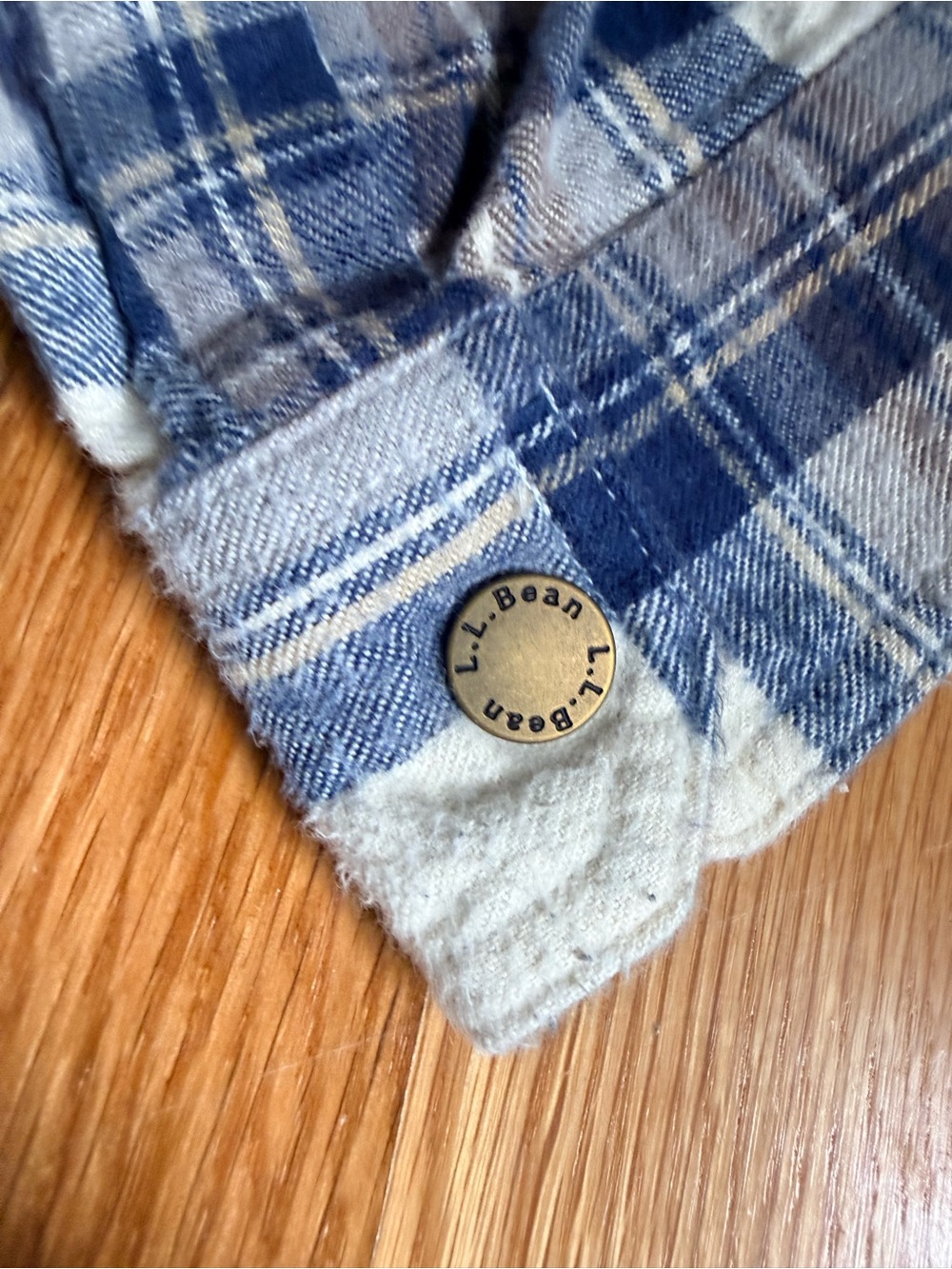 L.L. Bean Blue & Brown Plaid Hooded Shirt - Picture 6 of 10